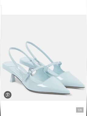 NIB JIMMY CHOO | Didi 45 patent leather slingback pumps HEELS  Ice Blue  SZ 38